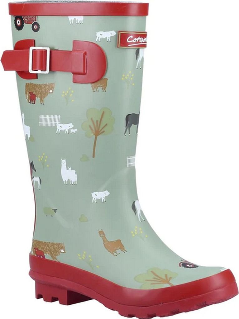 Cotswold - Kinder Gummistiefel, Hof FS10156 (31 EU) (Khakigrün/Rot)