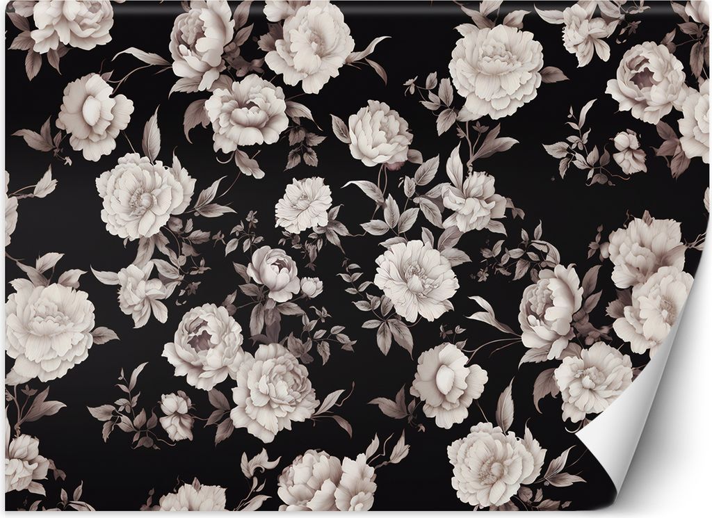 Vlies fototapete Schwarze und weiße Blumen 450x315 cm Feeby Grau inkl. Kleber einfache Montage