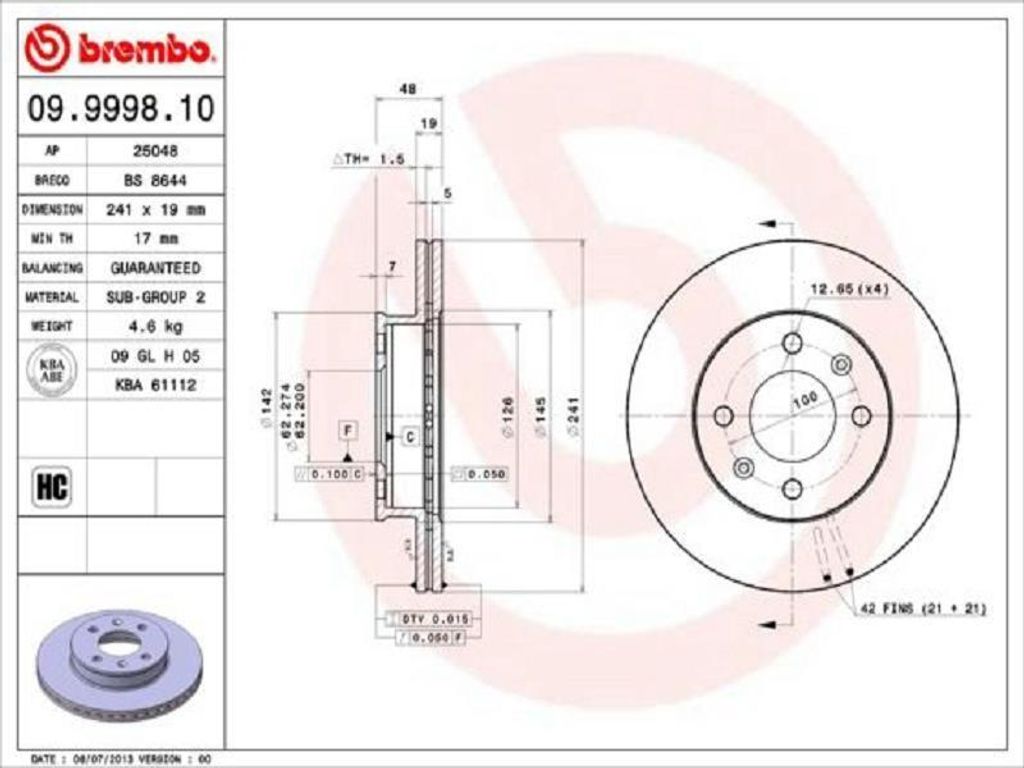 BREMBO Bremsscheiben (2 Stück) Vorderachse 09.9998.10