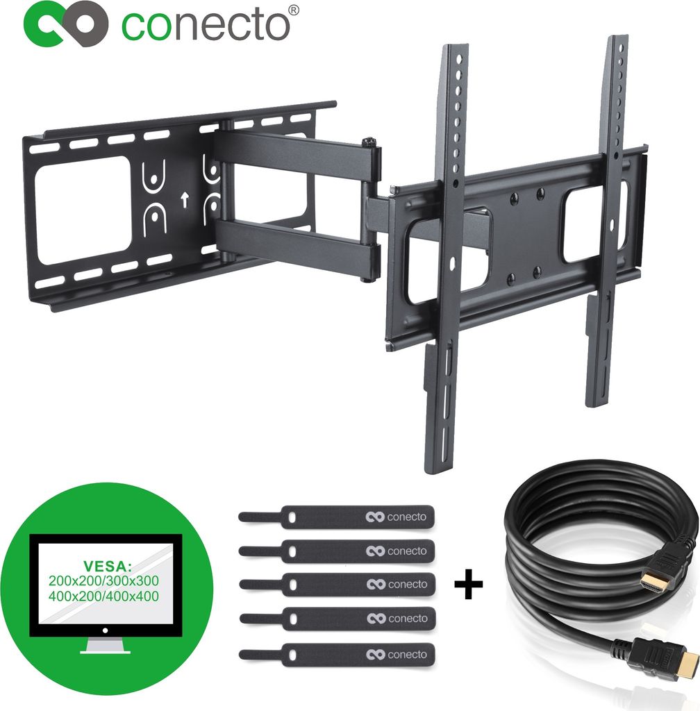 conecto CC50272 Wandhalterung für TV Geräte mit 81-140 cm (32-55 Zoll), neigbar: -20° bis 10°, schwenkbar: -90° bis 90°, Wandabstand: 62-475m...