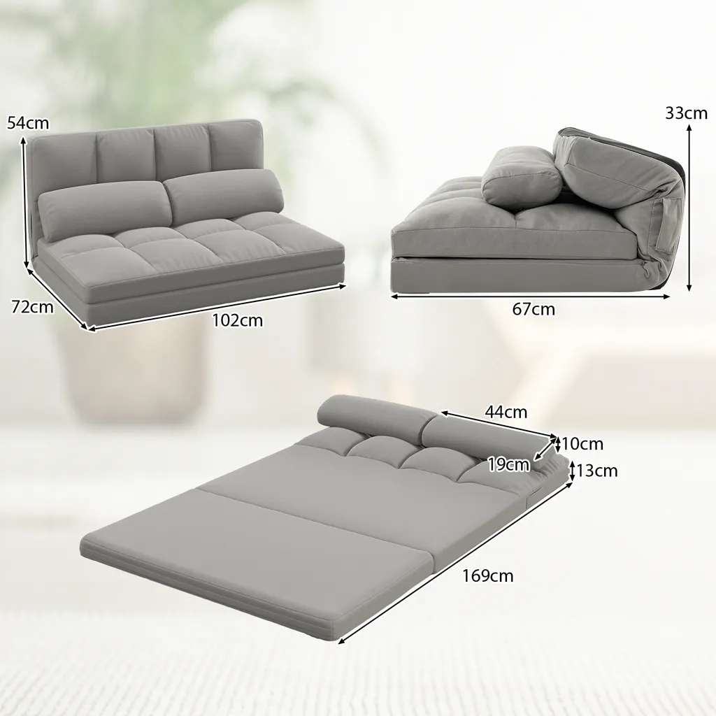 Canapé-lit bas pliable COSTWAY en velours gris avec dossier réglable - 3