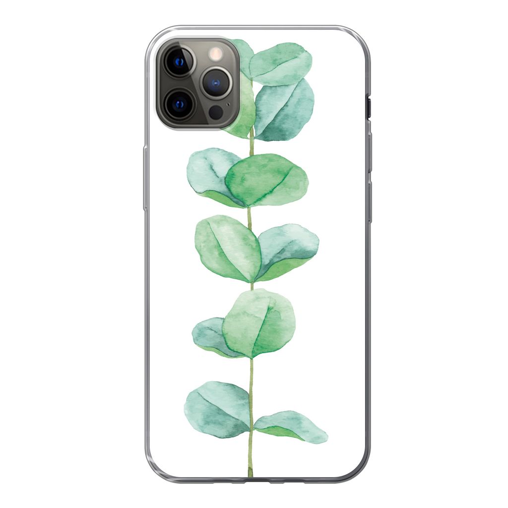 MuchoWow Handyhülle Schutzhülle Hülle für iPhone 12 Pro Max Aquarell - Eukalyptus - Pflanze Silikon Softcase Handy Hülle - Hartschale