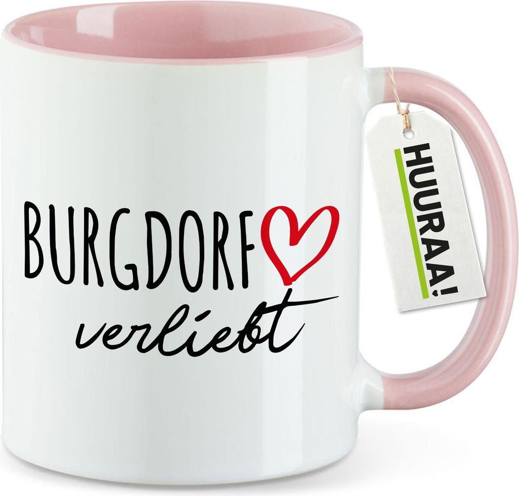 Huuraa Kaffeetasse Burgdorf verliebt 330ml Rosa Keramik Kaffeebecher Geschenkidee