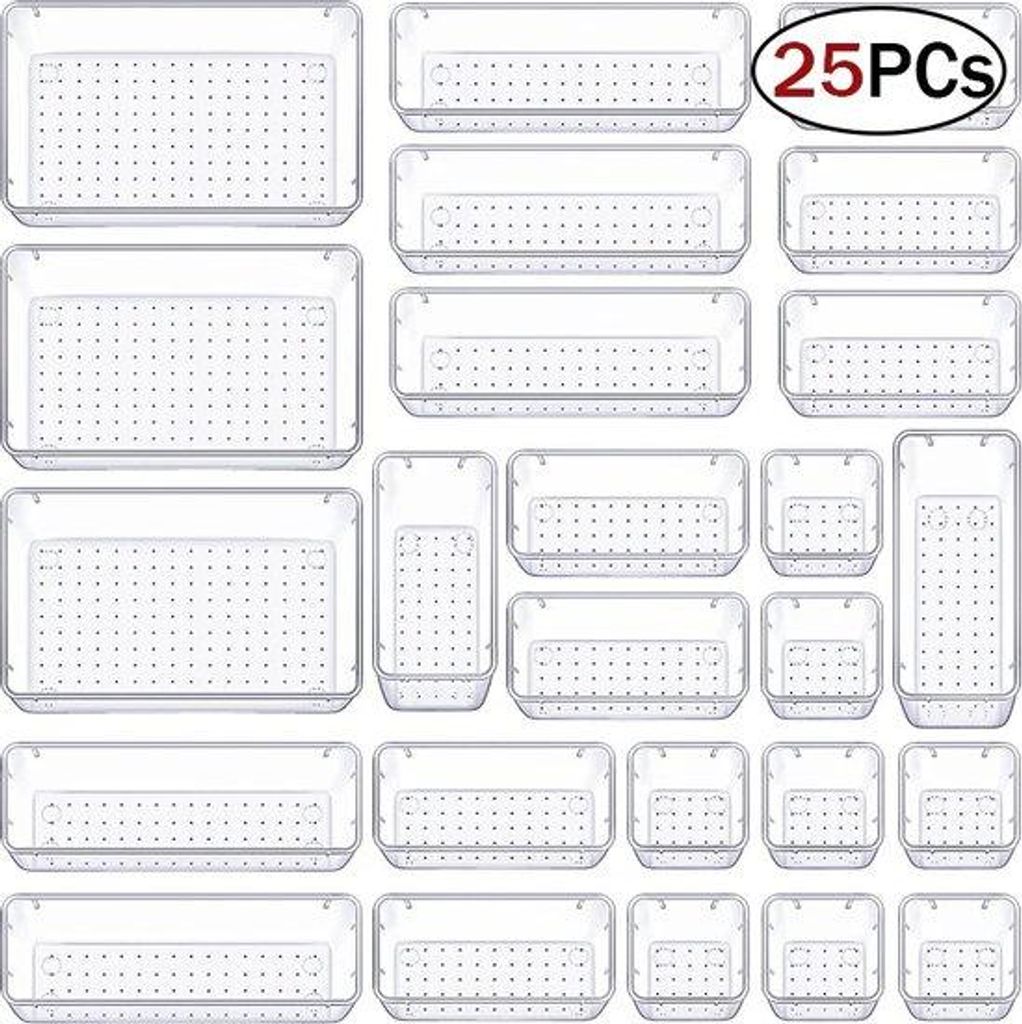 Plastik-Organizer-Set, 25-teilig, für Schublade, Bad, Küche, Schrank
