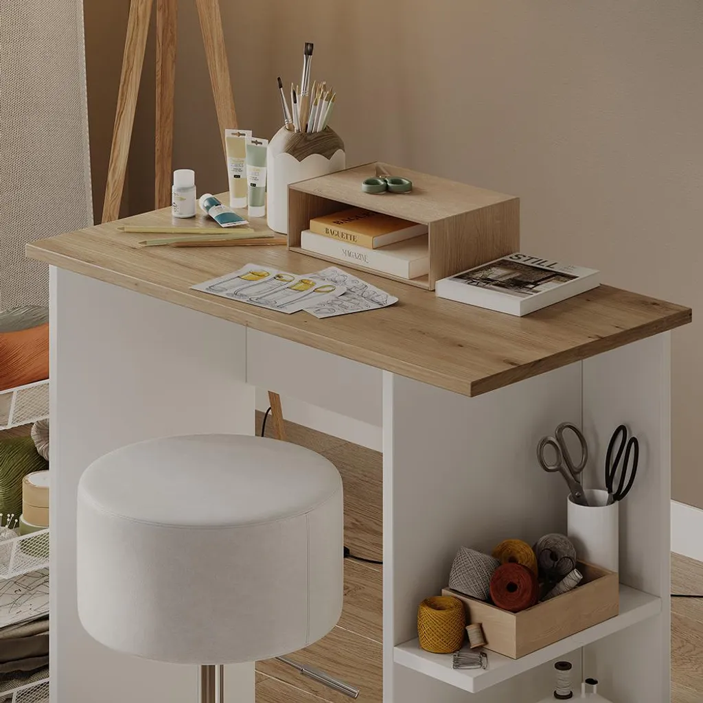 Bureau Vicco Blanc et Artisan 80x40cm - Table de travail Modèle 59814