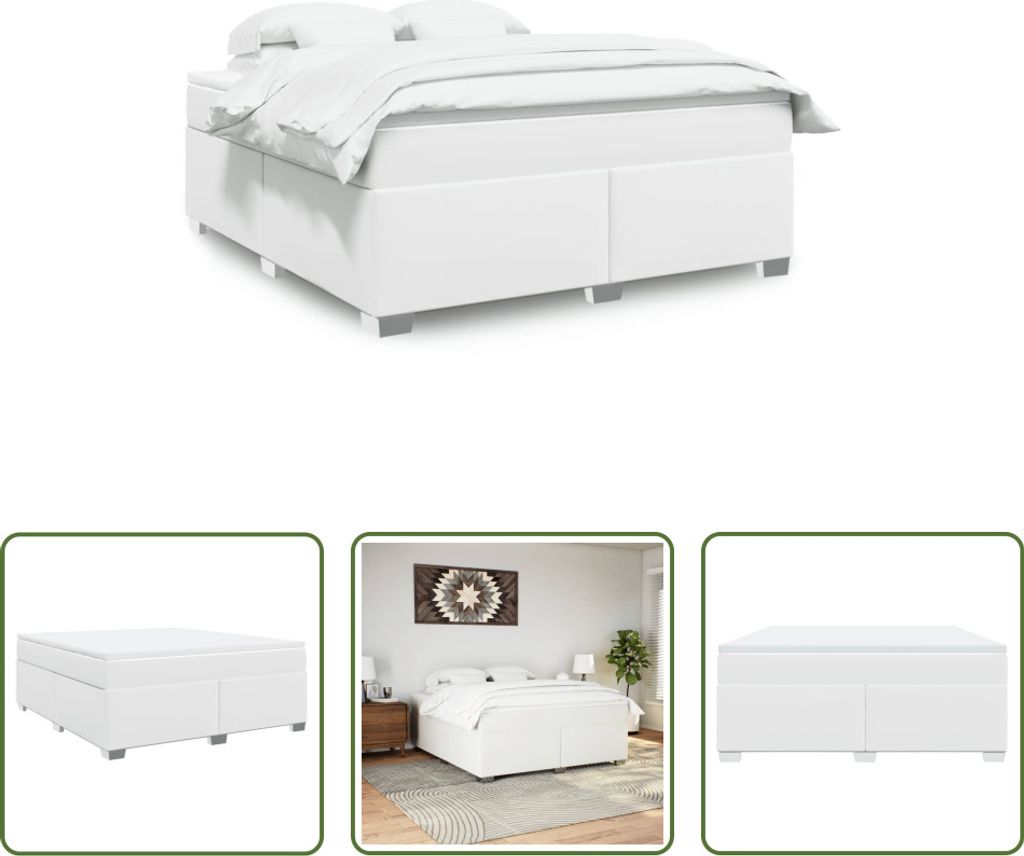 The Living Store Boxspringbett mit Matratze Weiß 180x200 cm Kunstleder