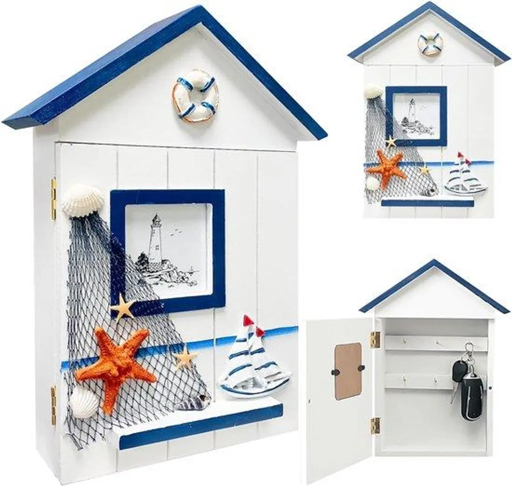 Armoire à clés murale en bois rétro – Rangement mural avec 6 crochets