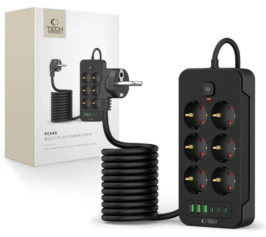 Tech-Protect Pc6X6 Napájecí pásek 3 USB a 3 Type-C a 6 Obrázek produktu 