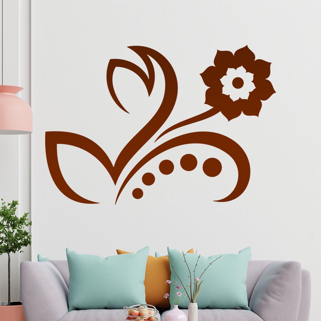 Blume - Linien Punkte Wandtattoo in 6 Größen - Wandaufkleber Wall Sticker - Dekoration, Küche, Wohnzimmer, Schlafzimmer, Badezimmer