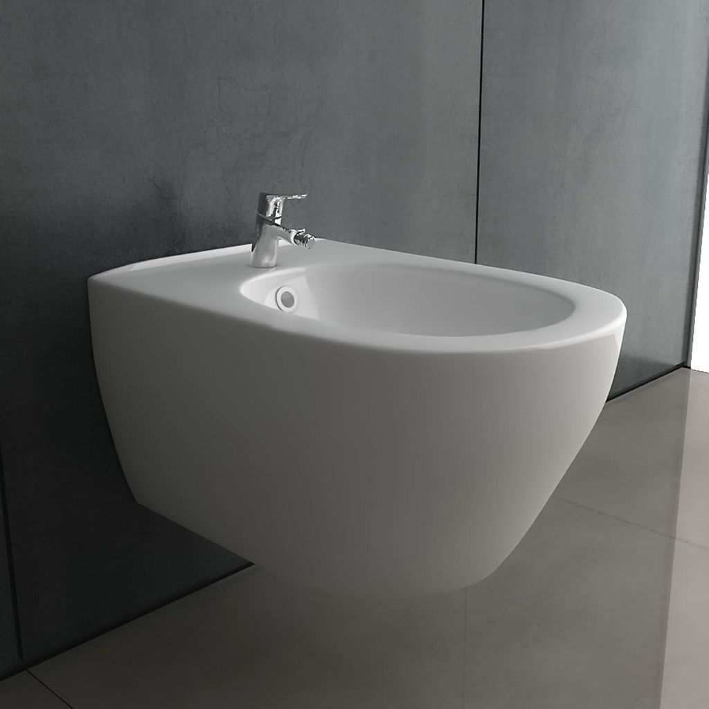 Alpenberger Bidets | Hänge Bidet für Intimdusche Sitzbad | Wand Bidet mit Hahnloch und Überlaufschutz | Moderne Toilette Dusche | Podusche | WC ...
