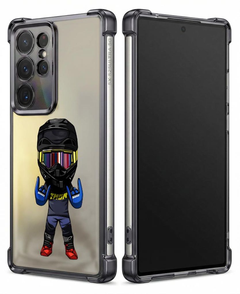 Personalisierte Hülle mit Bild für Samsung Galaxy S24 Elektroplattiert TPU Stoßdämpfer Handyhülle mit Fahrerhelm Handschuhe Farben Aktion