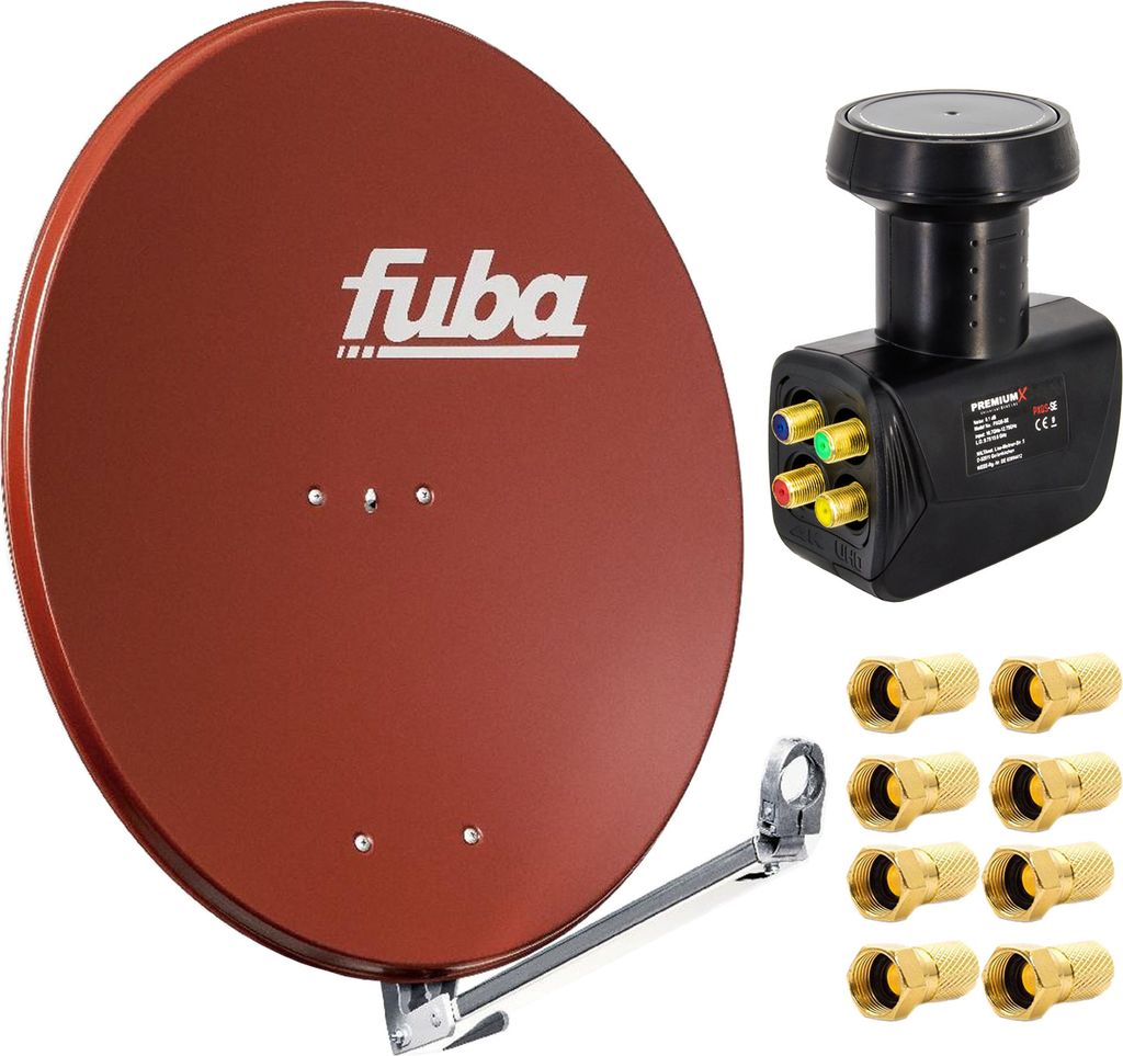 Fuba DAL 800 R Satellitenantenne Alu Rot LNB Quad 8x F-Stecker