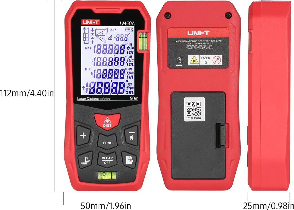 Télémètre Laser 50m UNI-T avec Mode Pythagore et Mémoire 99 de Groupes