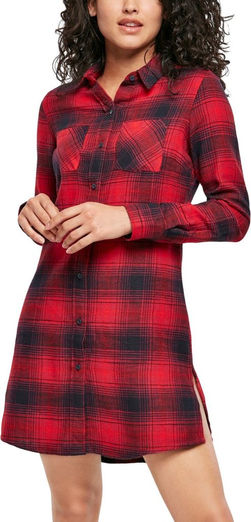 Urban Classics Ladies - Check Flanell Shirt Kleid rot - XS