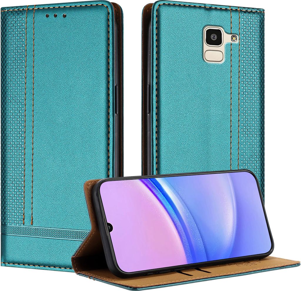 Handyhülle für Samsung Galaxy J6 2018 Leder Flip Klappbare Schutzhülle mit Standfunktion Grün