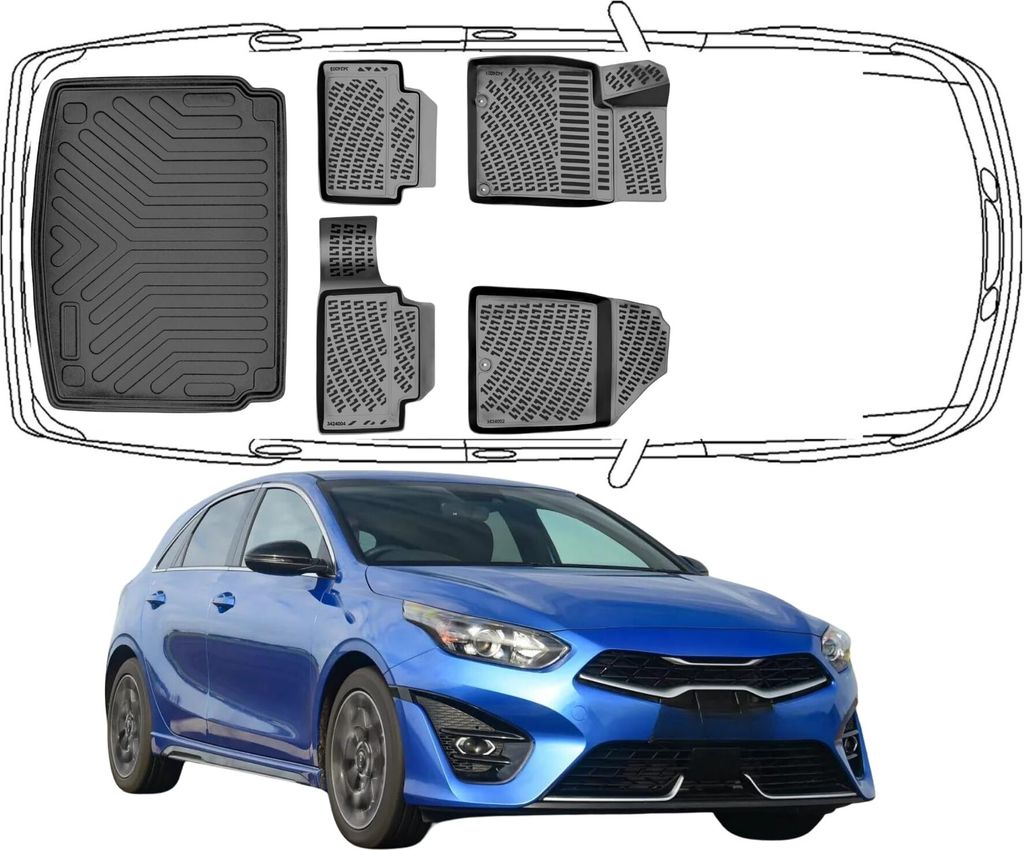 3D Fußmatten & Untere Kofferraumwanne Auto Set Kompatibel mit Kia Ceed HB Neu Logo ab 2022