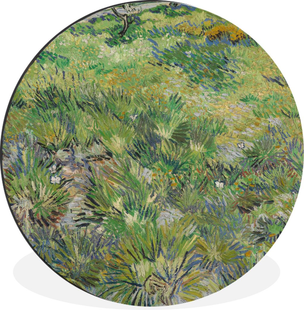 MuchoWow Aluminium Wandkreis Grasige Wiese mit Blumen und Schmetterlingen - Gemälde von Vincent van Gogh Ø 30 cm Wanddeko Modern Wohnzimmer - W...