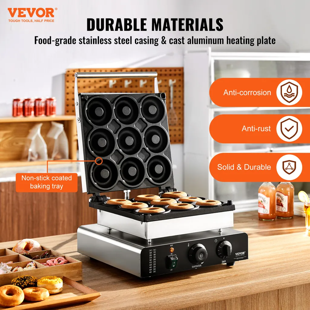 Donut Maker Antiadhésif 50-300°C - Machine à Donuts Double Face 2kW