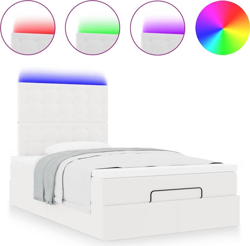 Ottoman-Bett mit Matratze & LEDs Weiß 120x200 cm Kunstleder