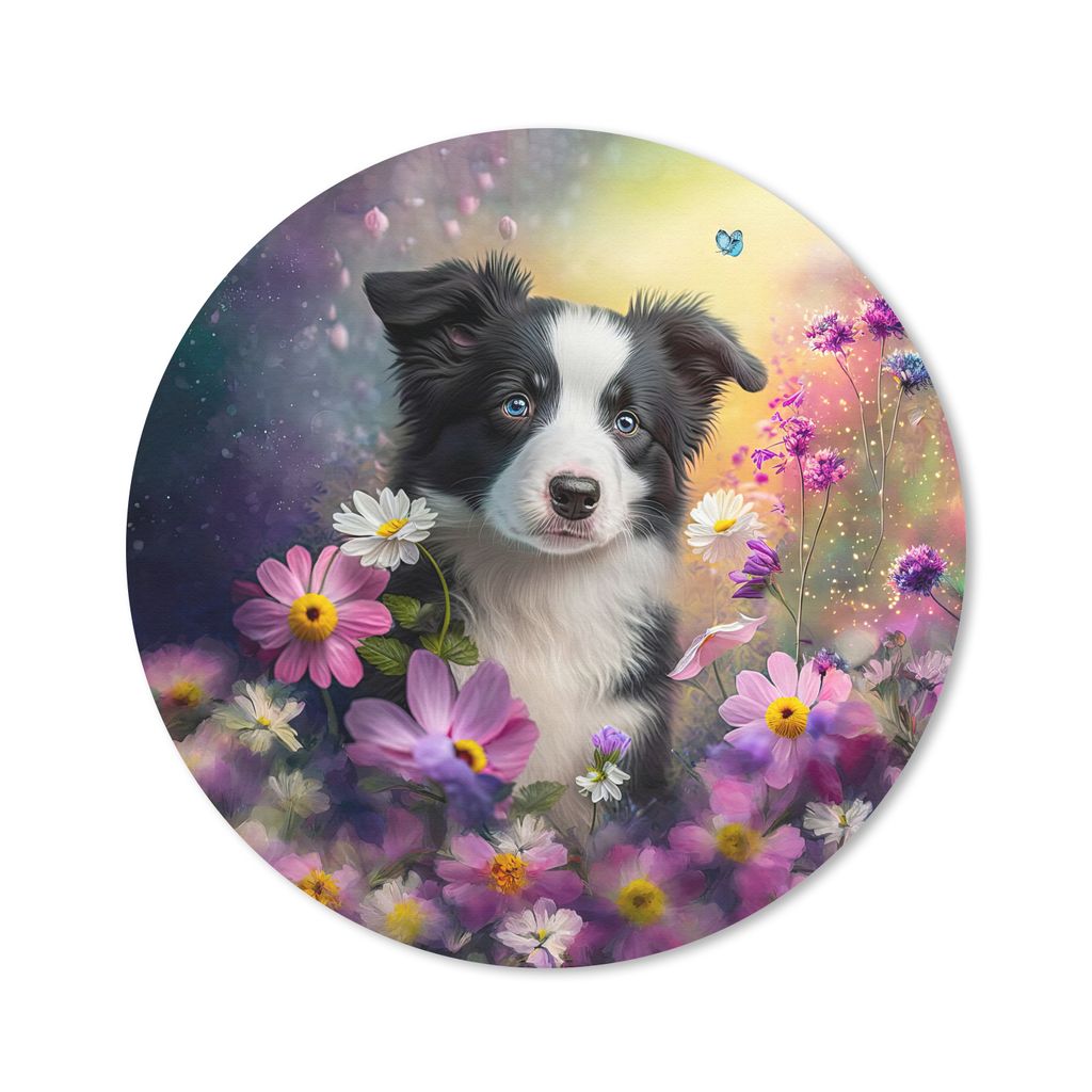MuchoWow Mauspad Mousepad Hund - Blumen - Natur - Welpe - Border Collie 30x30 cm - Mousepads - Maus Mat - Pad - Mausunterlage - Tischunterlage - ...
