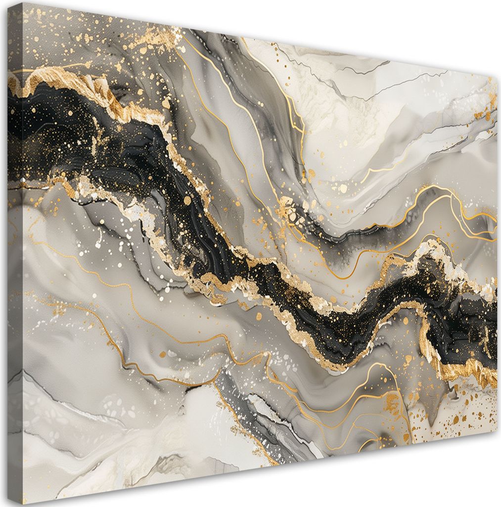 Leinwandbild Marmor mit Gold, Glamour-Stil 120x80 Feeby Grau bild für die wand bereit zum aufhängen