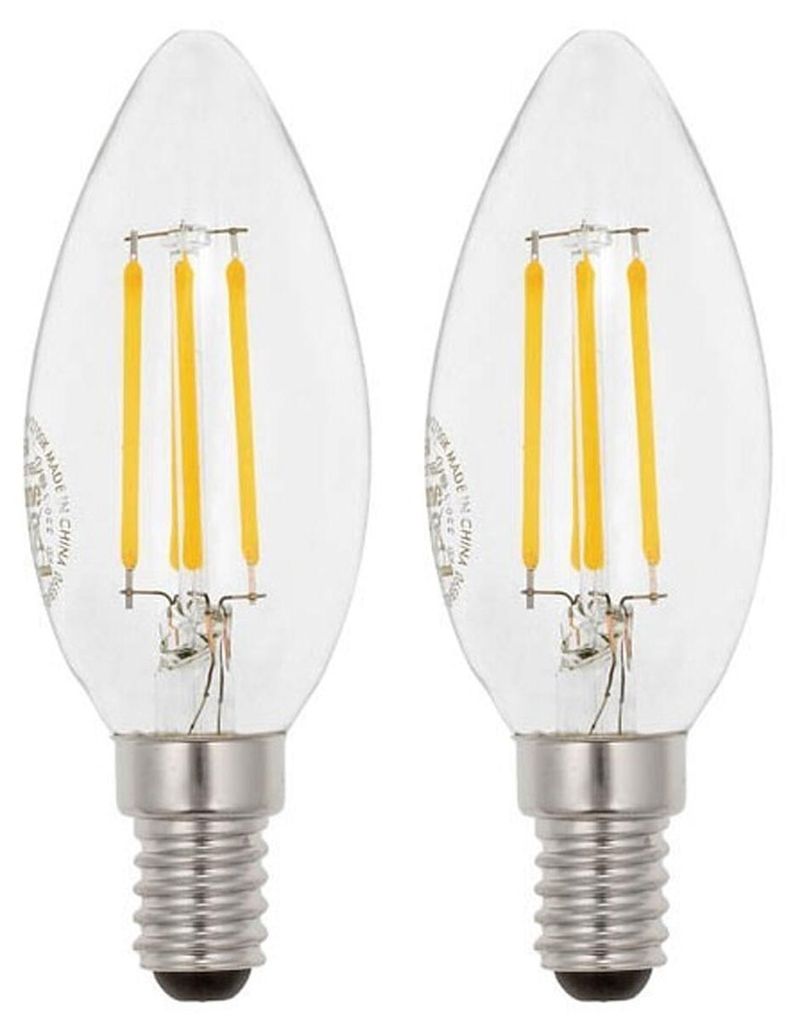 VITO LED-Filamentkerzenlampe C35 E14 - 4 W (ersetzt 50 W) - 532 lm - 4000 K - Ø 35 mm - 220-240 V - Energieeffizient - 2 Stück