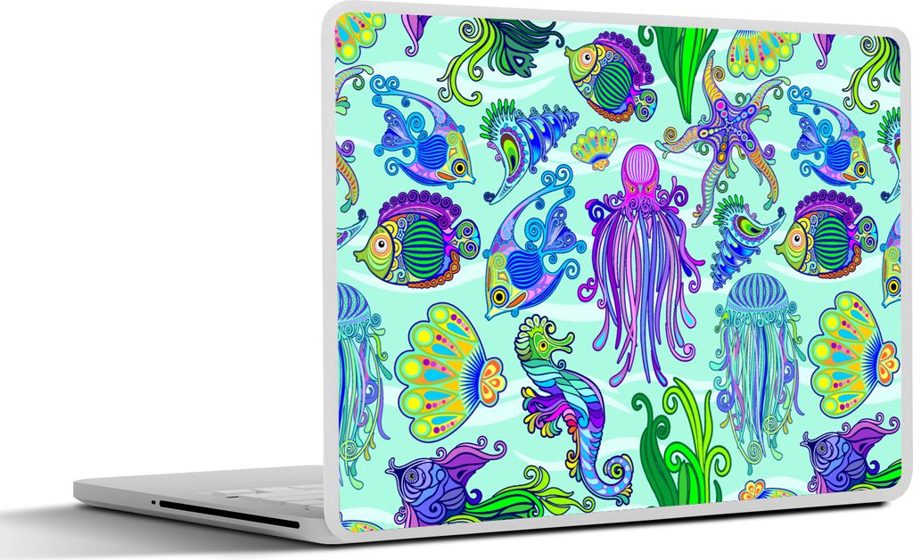 MuchoWow Laptop Aufkleber Sticker Cover Tiere - Regenbogen - Fische - Muster 32.5x23.5 cm - Sticker für Laptop - Selbstklebend