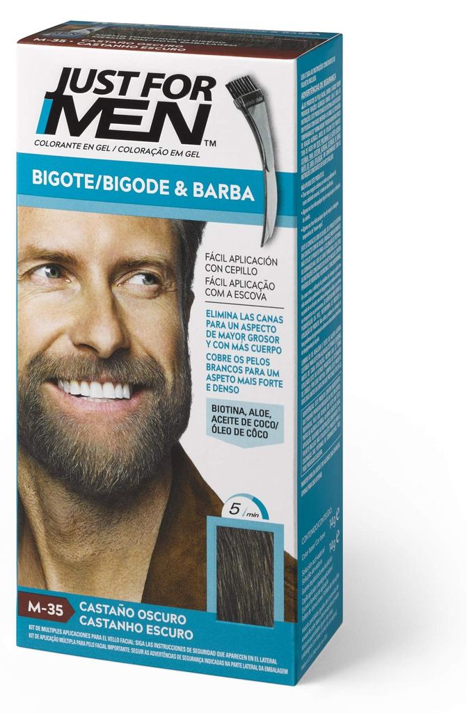 Just For Men Tinte Colorante En Gel Para Barba Y Bigote. Con Aloe y Aceite de Coco, para una Barba Sin Canas y con Aspecto Más Denso en 5 minutos....