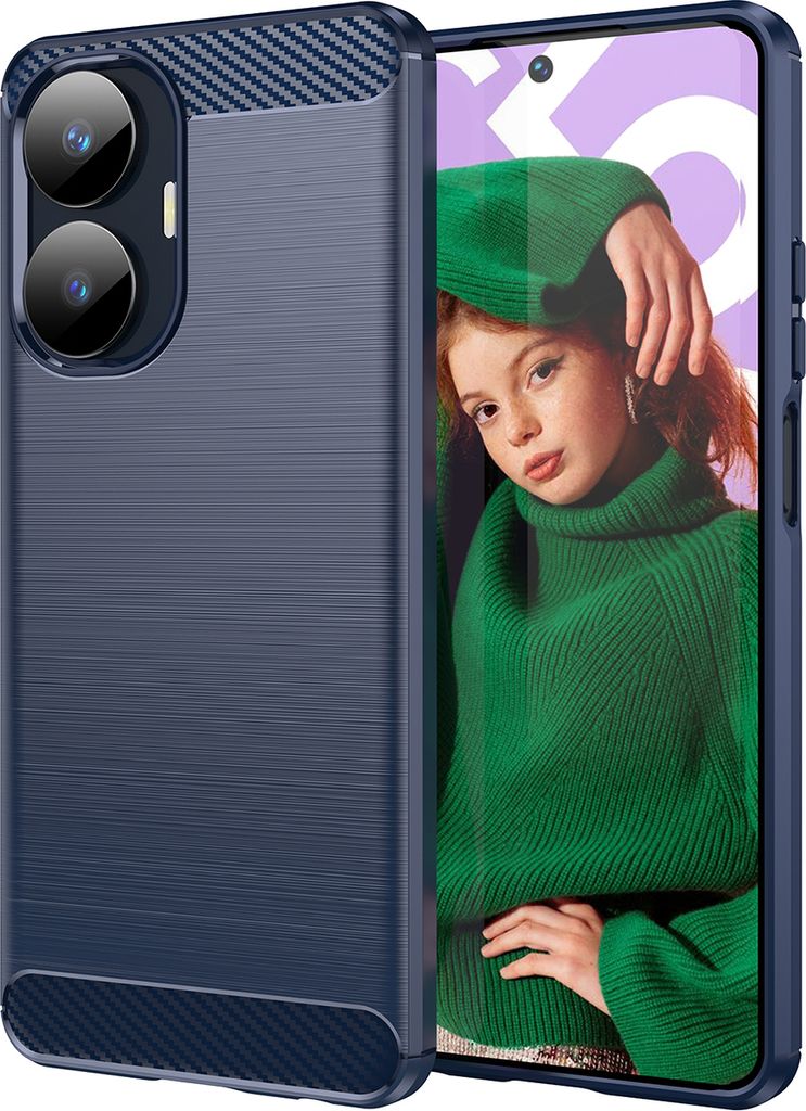 Realme C55 Hülle, Carbon-Faser TPU Silikon Stoßfest Produktbild 