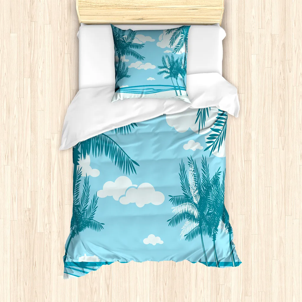 Copripiumino Singolo ABAKUHAUS Antiacaro 135x200 Palme Blu Cielo