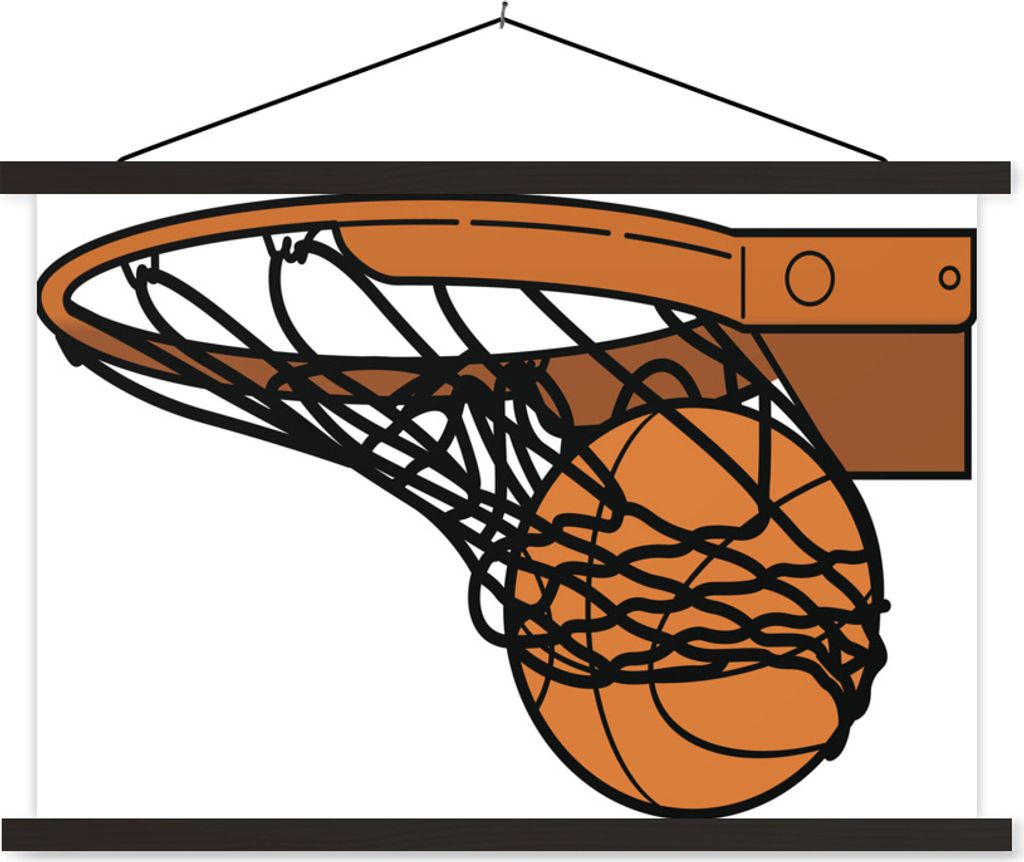 MuchoWow Textilposter Eine Illustration des Basketballs im Netz 150x100 cm mit schwarzem Rahmen - Schlafzimmer