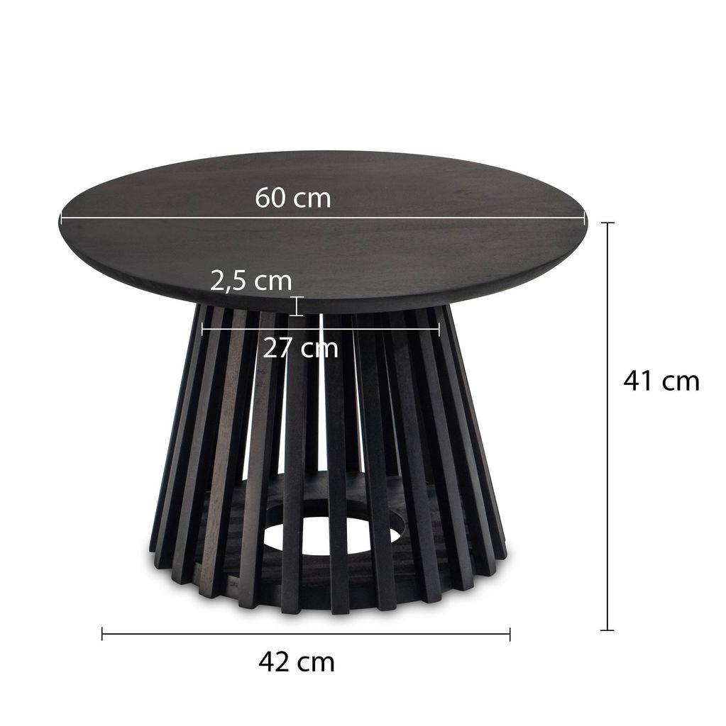 Couchtisch FineBuy Sofatisch Massivholz Schwarz 60x60x41cm Produktbild 3