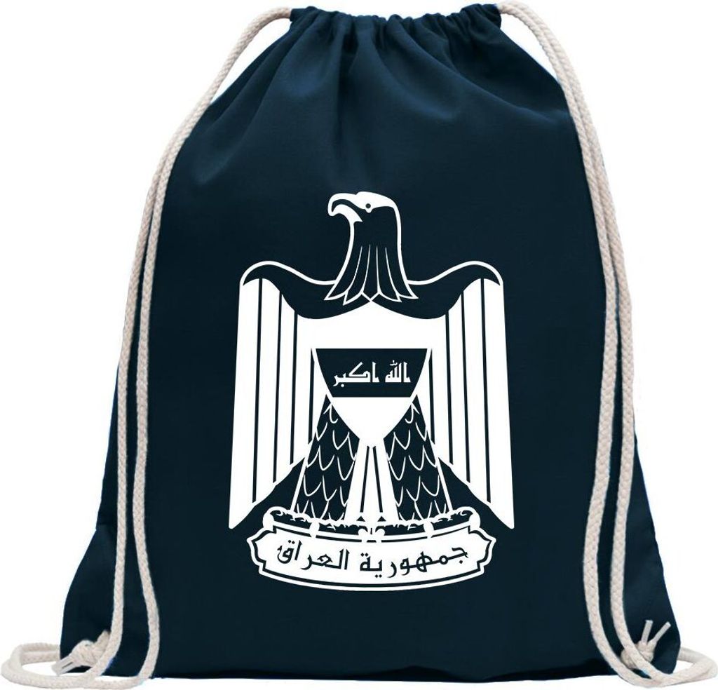 Kiwistar - Turnbeutel - dunkelblau - Irak Wappen - Fun Rucksack Sport Beutel Gymsack Baumwolle mit Ziehgurt