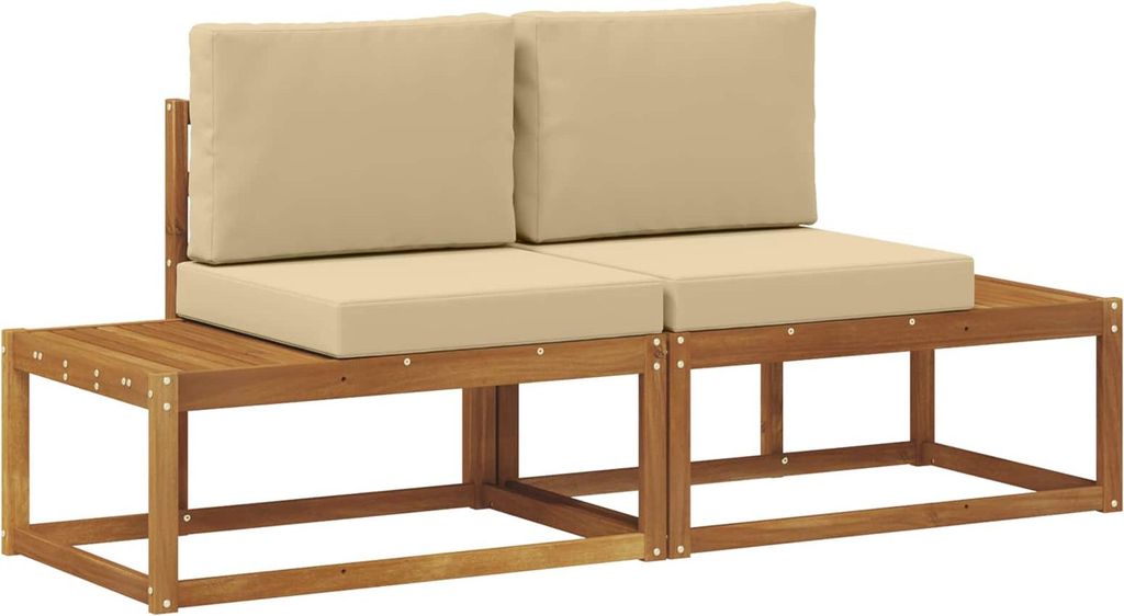 vidaXL Outdoor End Sofa 2 Stück Natur und Beige Massivholz Akazie