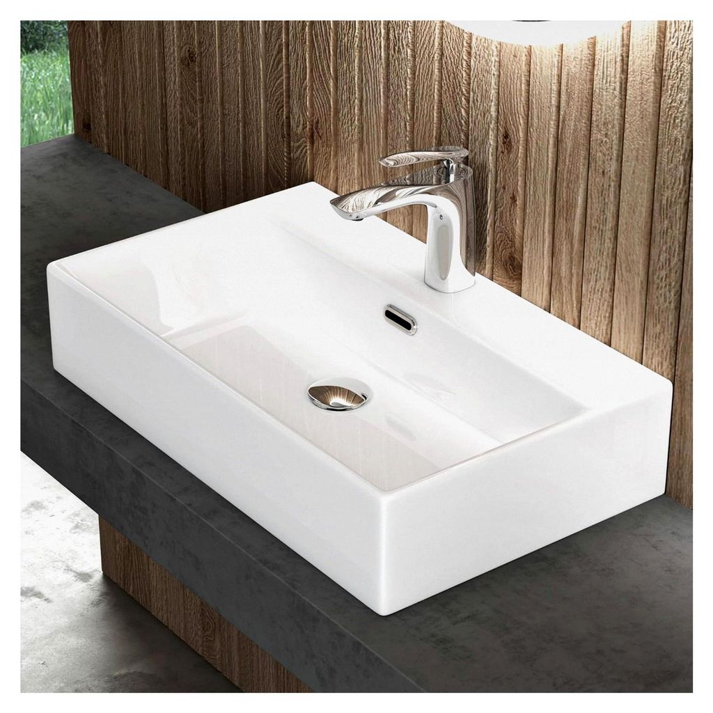 Keramik Waschbecken Aufsatzwaschbecken Hängewaschbecken Waschtisch mit Nano-Beschichtung 60x36x13 cm Weiß
