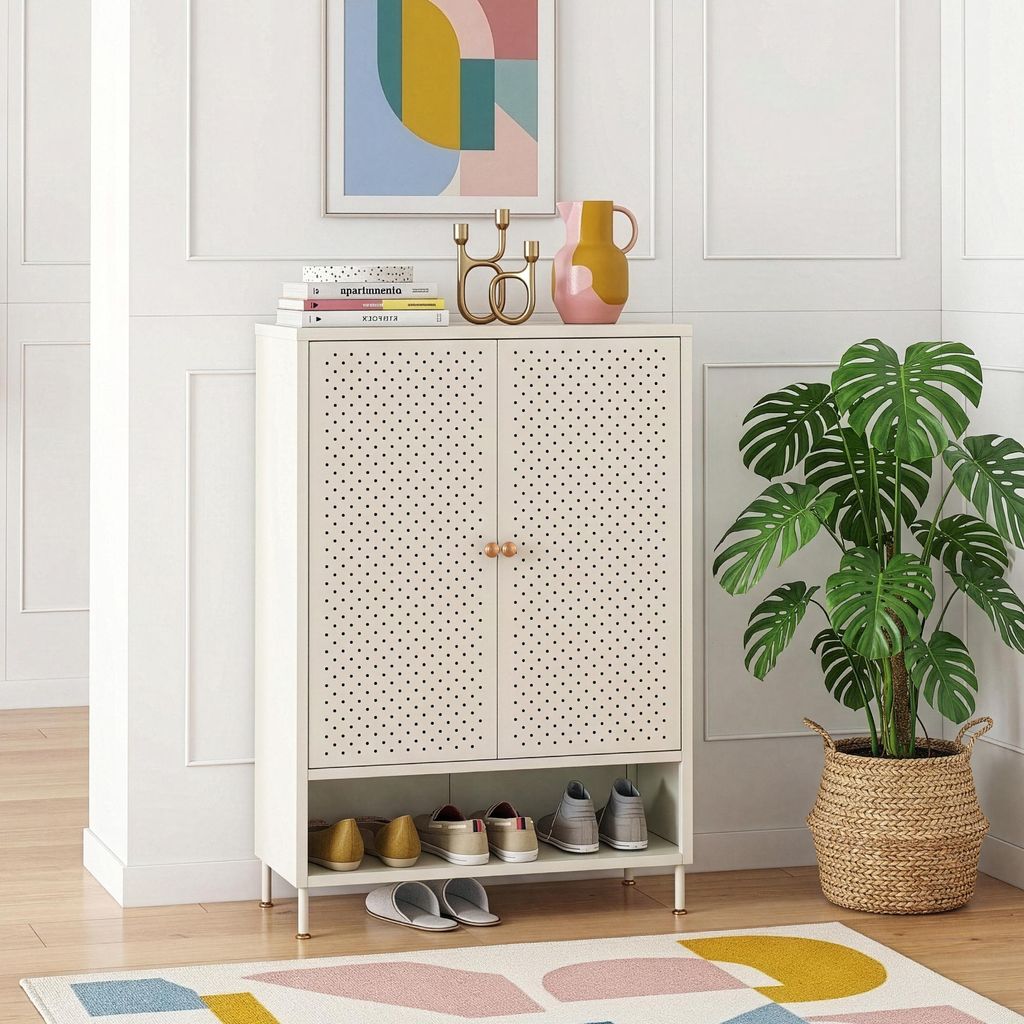 Schuhschrank 'Coleraine' mit 2 Türen Stahl 115 x 80 x 35 cm mit Fach Cremeweiß