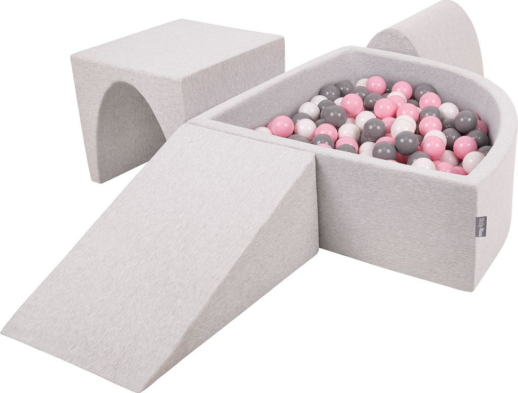 KiddyMoon Spielplatz Aus Schaumstoff Mit 300 Bälle 7cm Hindernisläufen Version 2 Viertel Eckig Bällebad Mit Bunten Bällen Für Babys Und Kinder