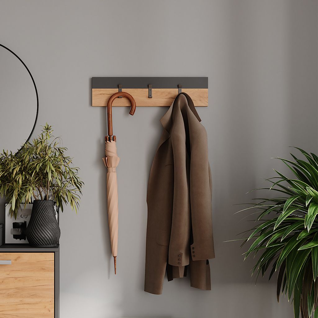 Vicco Wandgarderobe Orlando, 60 x 15 cm, Anthrazit/Goldkraft Eiche