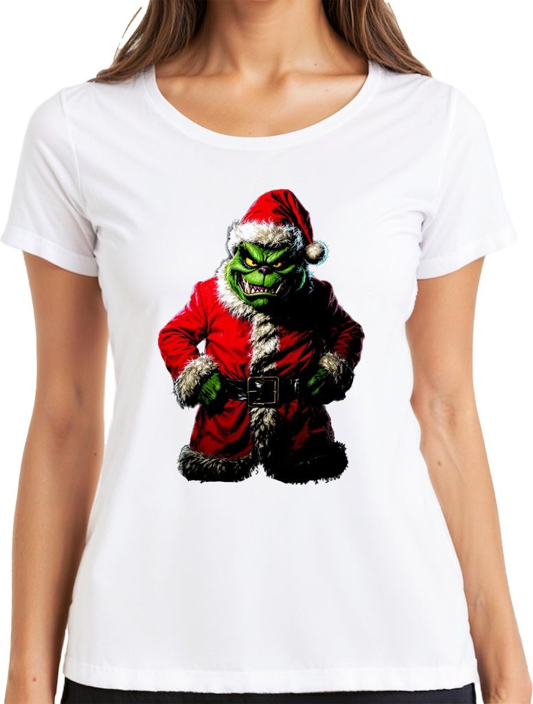 Grinch Böser Weihnachtsmann Santa Weihnachten Horror Gruselig Damen T-Shirt, Weiß, M