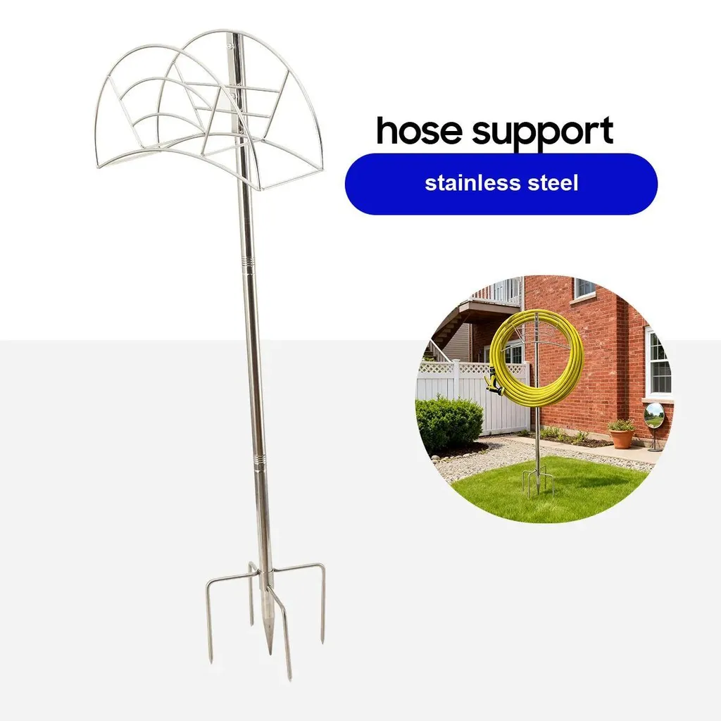 Support tuyau d'arrosage sur pied en métal robuste avec tablette utile