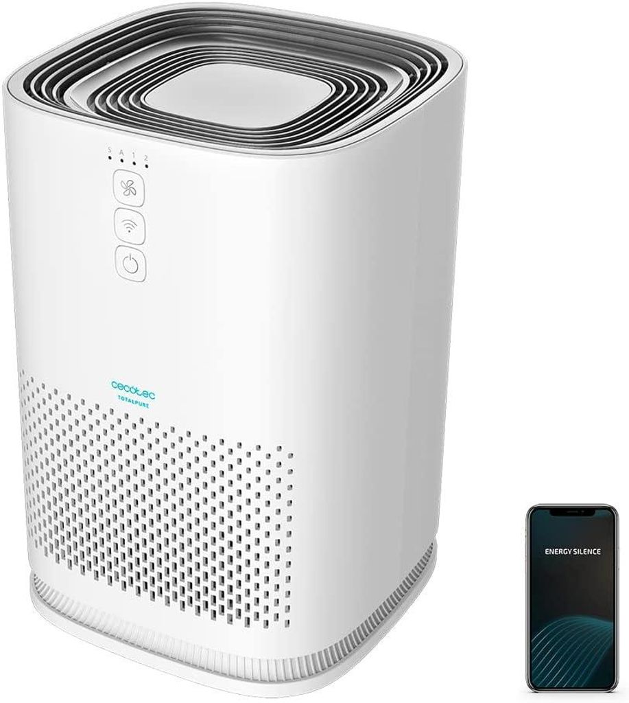 Cecotec Luftreiniger TotalPure 1500 Connected, 26W, 100 CADR, 3-Stufen-Filter, WLAN-Steuerung, PM2,5-Sensor, 2 Modi, 2 Geschwindigkeiten, 40 m³ Raum