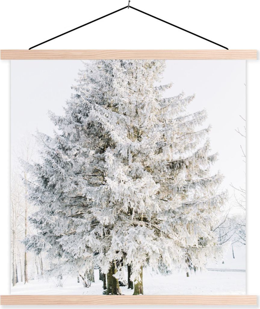 MuchoWow Textilposter Winter - Baum - Schnee - Kiefer - Weiß 40x40 cm mit holzfarbenen Rahmen - Posterleiste