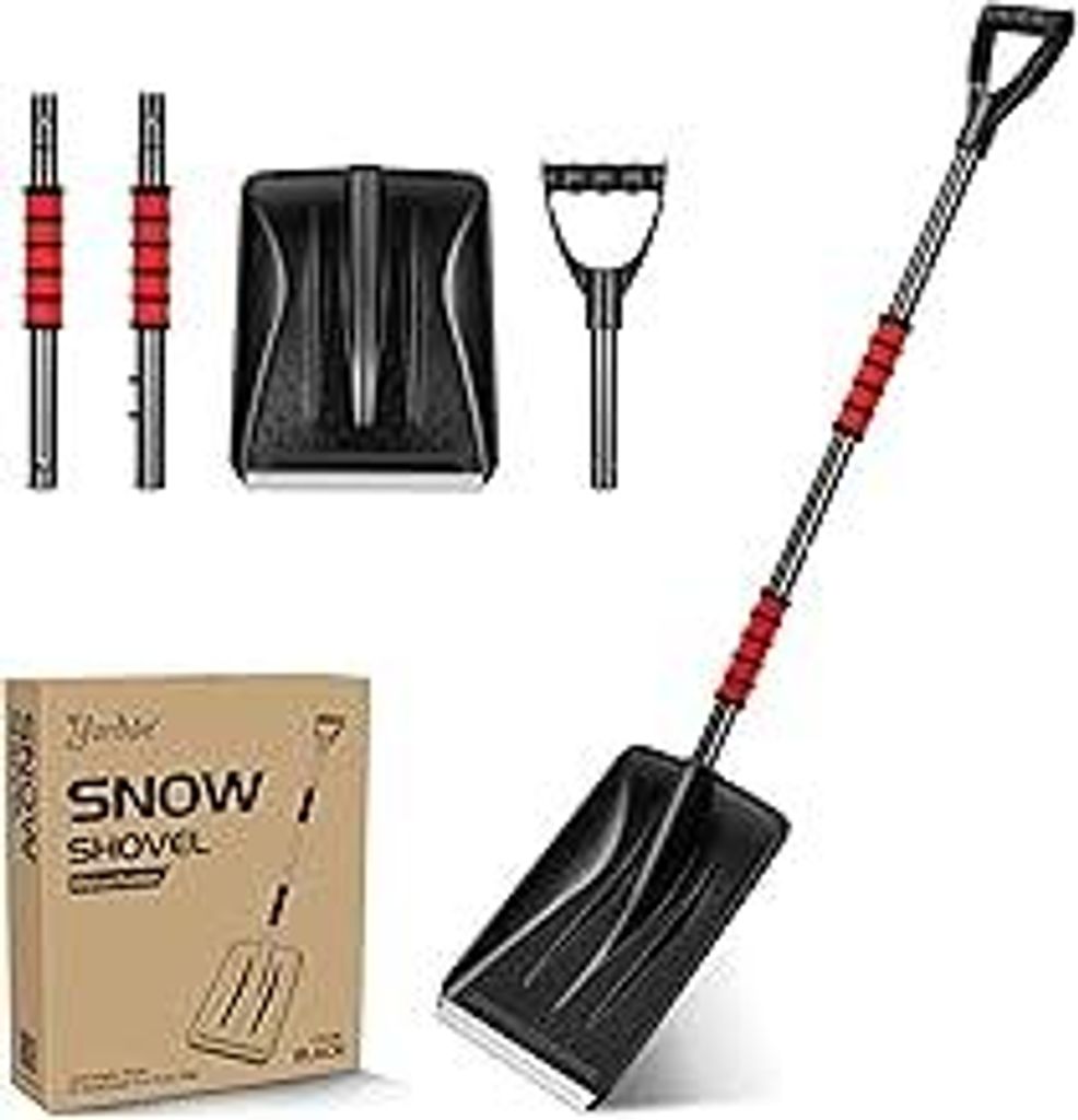 Yardwe Schneeschaufel Metall Mit Abnehmbarem Eiskratzer Und Komfortgriff Klappbar FüR SchneeräUmung, Camping Und Notfall, 42 Zoll LäNge FüR Eff...