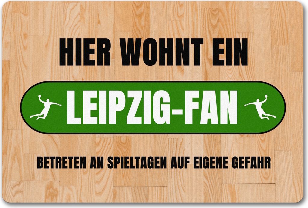 Hier wohnt ein Leipzig-Fan Fußmatte in 40x60 cm ohne Rand mit Turnhallenboden
