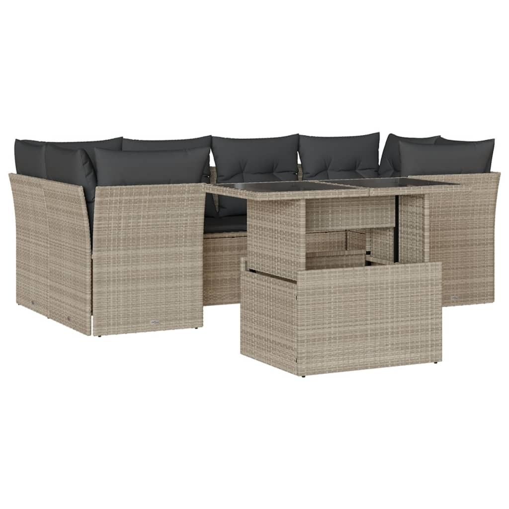 "SALE 2026" 7-tlg. Garten-Lounge-Set - elegantes Design - Sitzgruppe/Gartengarnitur - mit Kissen Hellgrau Poly Rattan - Terassenmöbel DEMöbel982615