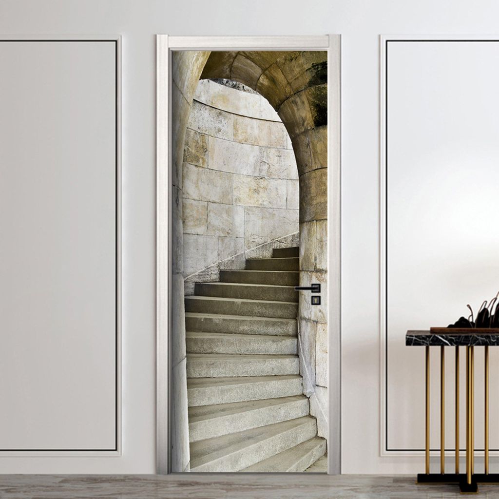 Türtapete AstraDesign 88×200 cm „Antike Steintreppe“ – selbstklebende PVC-Folie, zweiteilig, Türfolie, Wanddeko, leicht anpassbar & entfer...