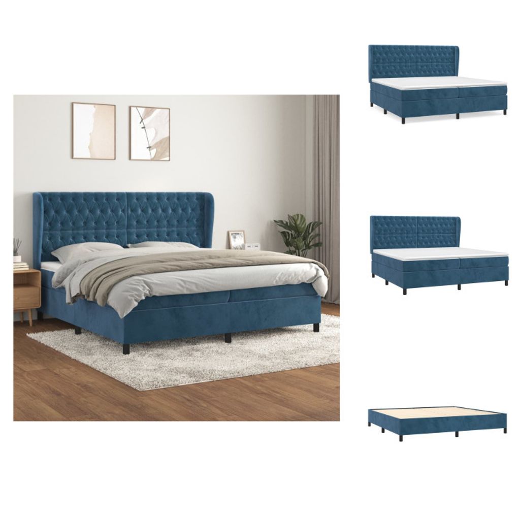 vidaXL Boxspringbett mit Matratze Dunkelblau 200x200 cm Samt - Betten & Bettgestelle
