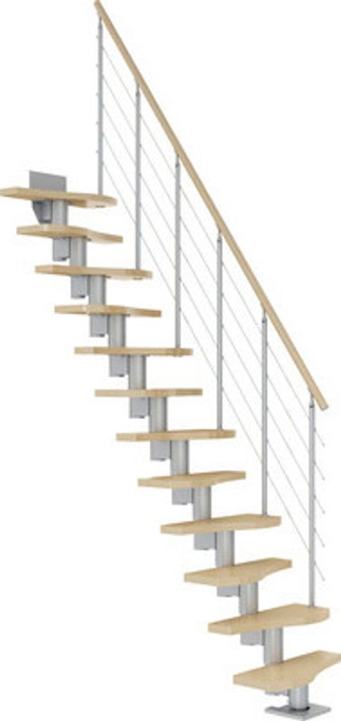 Pertura Mittelholmtreppe Vaia Ahorn Leimholz Anthrazit variabel 75 cm 11 Stufen / 12 Steigungen Stabgeländer Grau