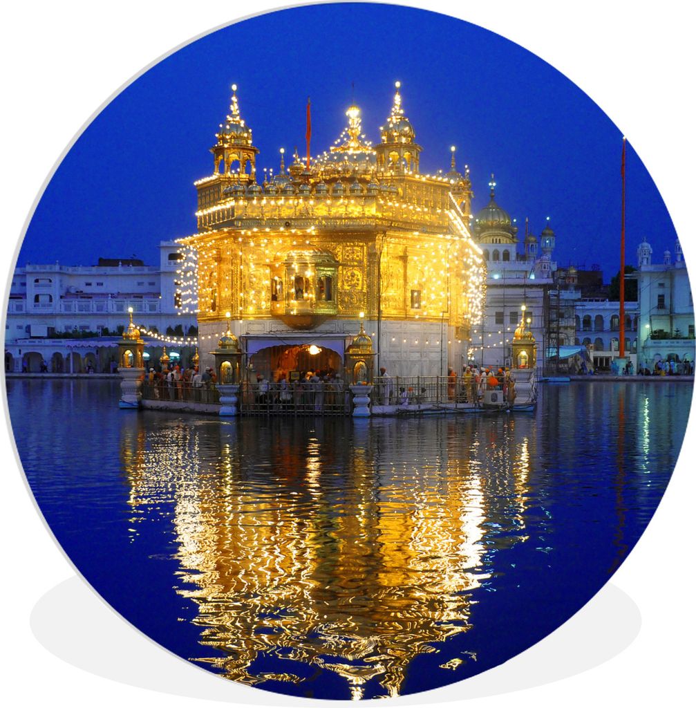 MuchoWow Rundes Wandbild - Runde Bilder Der beleuchtete Harmandir Sahib-Tempel am Abend Ø 90 cm Kreis Wanddekoration Kunststoff - Wandkreis - Wa...