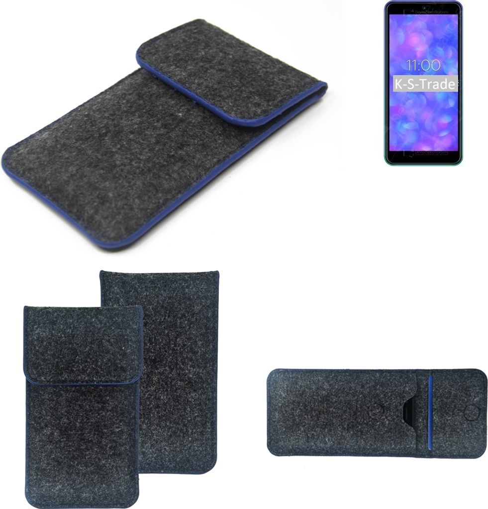 K-S-Trade Handy-Hülle Schutz-Hülle kompatibel mit BQ Mobile BQ-5565L Fest Filztasche Pouch Tasche Case Sleeve Filzhülle dunkelgrau, blauer Rand